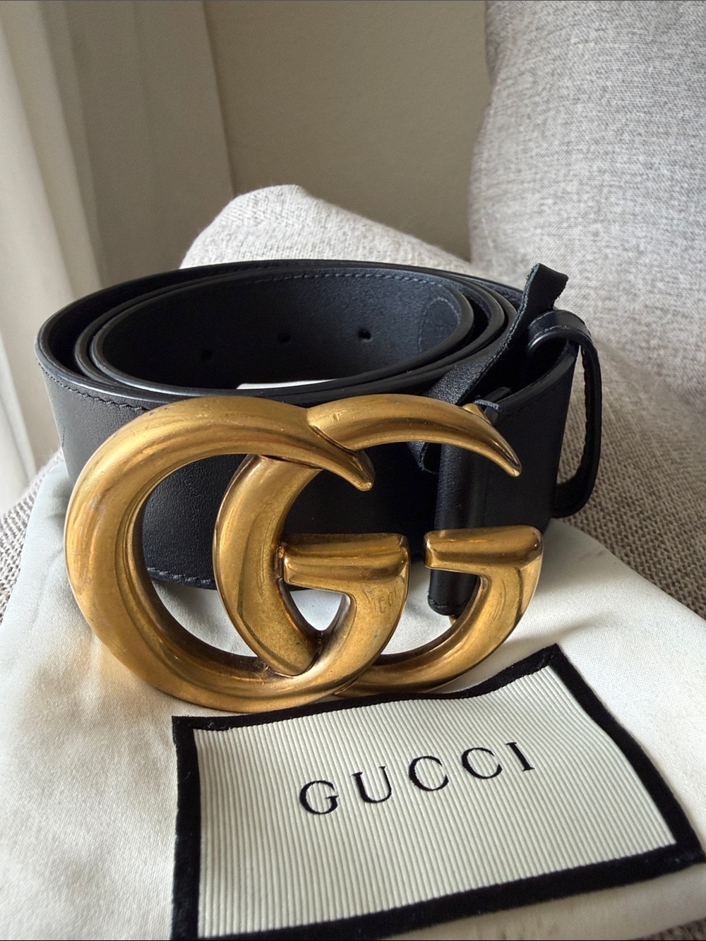 Authentic Gucci GG Belt – Black Leather + Dust Bag